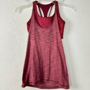 Lululemon Tank Top Knit Twist and Toil 2-1 Bra Red Printed Rosewood Heathered‎